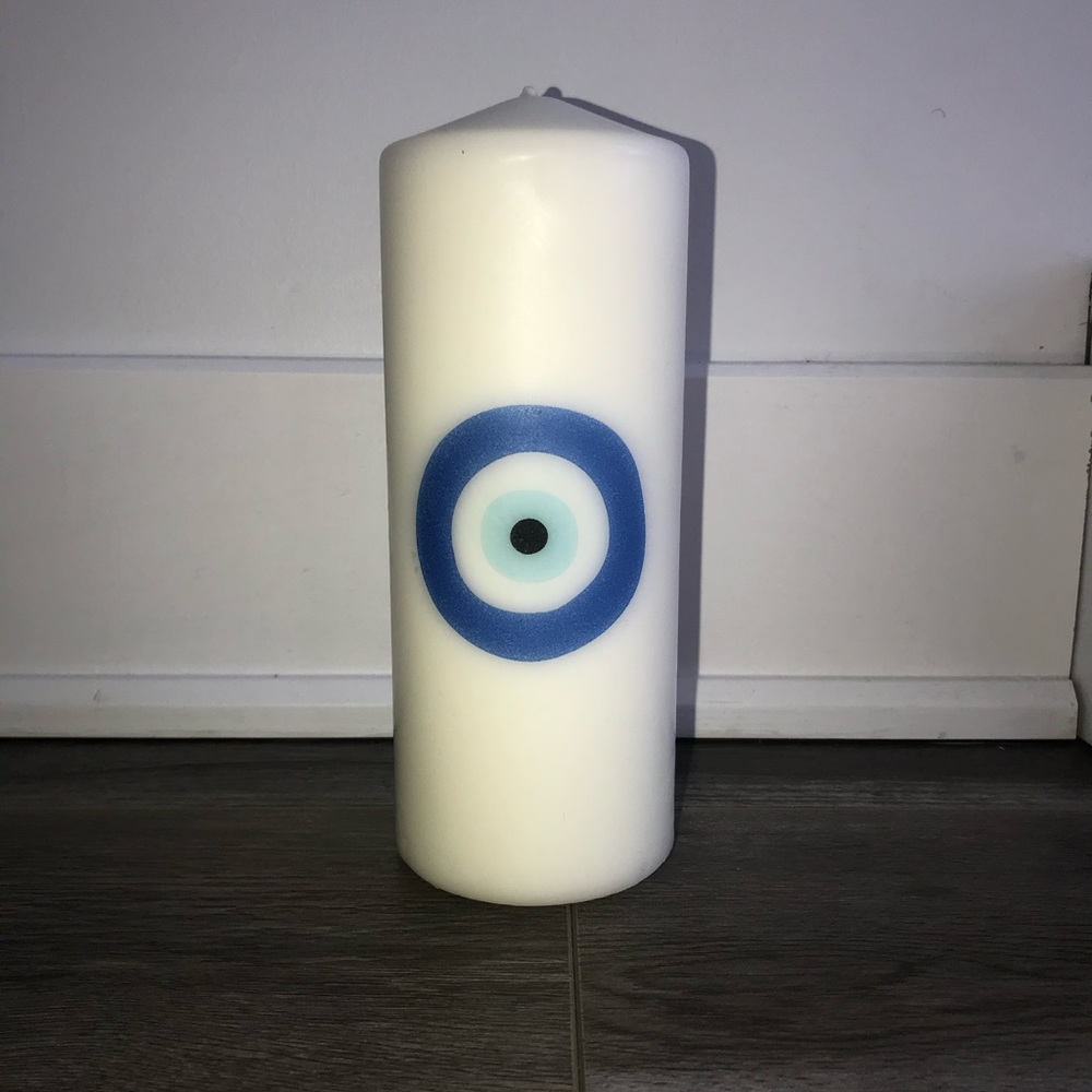 Beautiful handmade evil eye candle